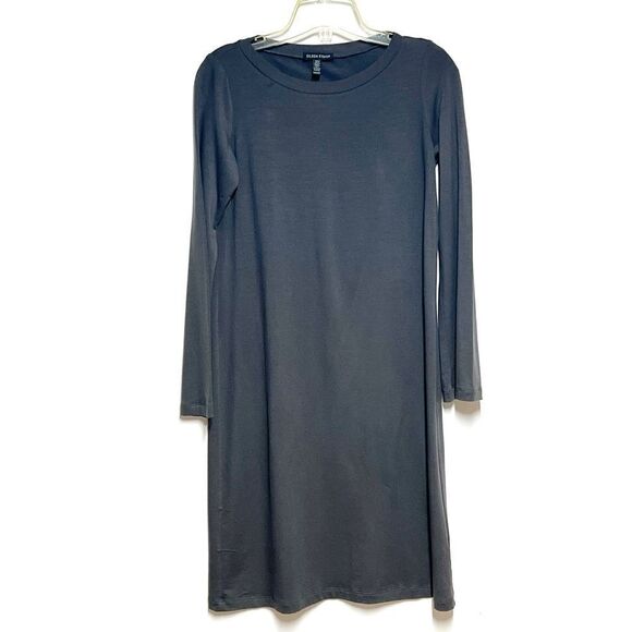 New Eileen Fisher Tencel Jewel Neck MIDI Dress Pewter Sz XXS - Picture 2 of 4